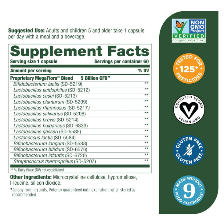 LowCost PH| MegaFood, Kids Probiotic, MegaFlora, 5 Billion CFU, 60 Capsules