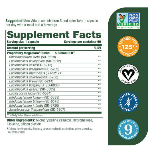 LowCost PH| MegaFood, Kids Probiotic, MegaFlora, 5 Billion CFU, 60 Capsules