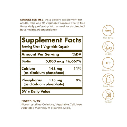 USA Onhand | Solgar, Biotin, 5,000 mcg ( Skin, Nails & Hair Support )