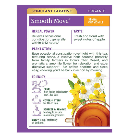USAOnhand| Traditional Medicinals, Organic Smooth Move, Senna Chamomile, Caffeine Free, 16 Wrapped T