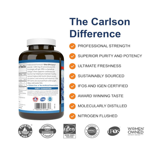 LowCostPH | Carlson, Elite EPA Gems, 1,000mg, 120 SoftGels Helps Maintain Healthy Triglyceride Level