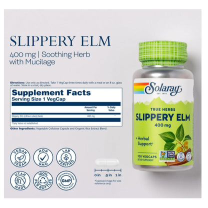 LowCostPh | SOLARAY Slippery Elm Bark Capsules (Ulmus Rubra) 400 mg - Soothing Herbal Support
