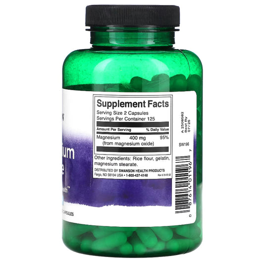 USAOnhand| Swanson, Magnesium Oxide, 200 mg, 250 Capsules