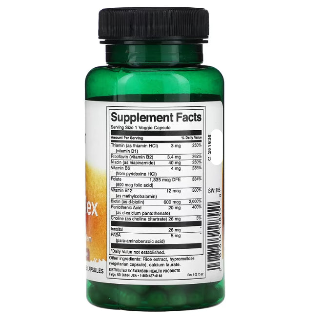 Swanson Ph | Swanson, Daily B-Complex, 100 Veggie Capsules Promotes Nervous System, and Immune