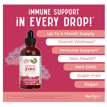 LowCostPH| MaryRuth's, Organic Ionic Zinc Liquid Drops, Strawberry Lemon, 4 fl oz (120 ml) 6mos+