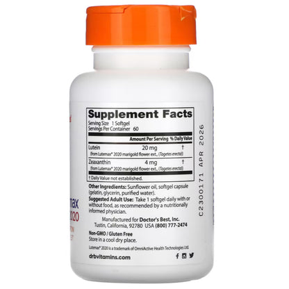 LOwCostPh | Doctor's Best, California Gold Nutrition, Lutein with Lutemax 2020, 20mg 60ct | 120 ct