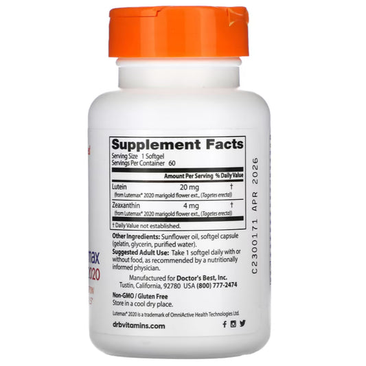LOwCostPh | Doctor's Best, California Gold Nutrition, Lutein with Lutemax 2020, 20mg 60ct | 120 ct
