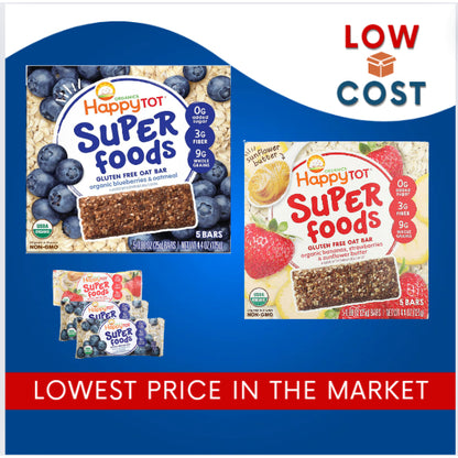 Low Cost PH | Happy Baby Organics, Happytot, Fiber & Protein Soft-Baked Oat Bar, Superfoods,