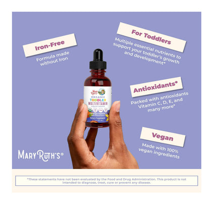 USAOnhand| MaryRuth Organics, Organic Toddler, Multivitamin Liquid Drops, Elderberry, Iron 1-3 Years
