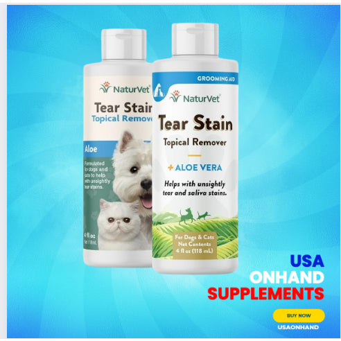 USAOnhand| NaturVet, Tear Stain, Topical Remover + Aloe Vera, For Dogs & Cats, 4 fl oz (118 ml)