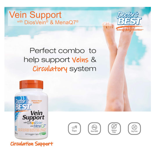 LowCostPH| Doctor's Best Vein Support with Diosvein & Menaq7, Circulation for Healthy Legs, Non-GMO,
