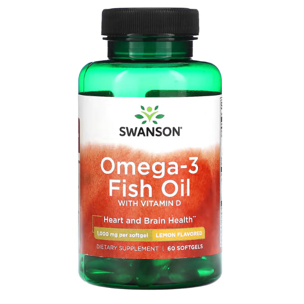 Swanson Ph | Swanson, Omega-3 Fish Oil Vitamin D, Lemon, Plant Based, High Concentrate, Omega-7
