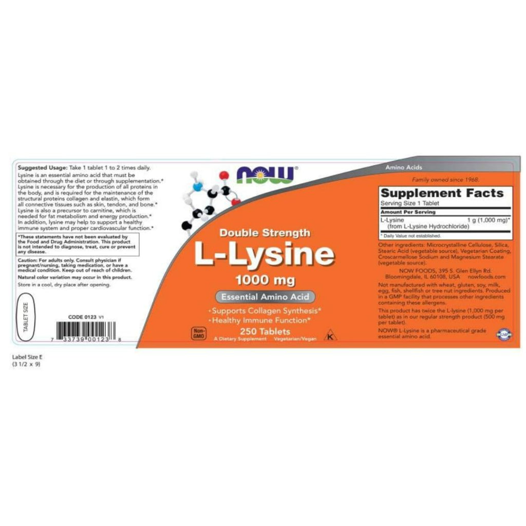 LowCostPh | NOW Foods, Double Strength L-Lysine, 1,000 mg, | 500mg Tablets and Powder