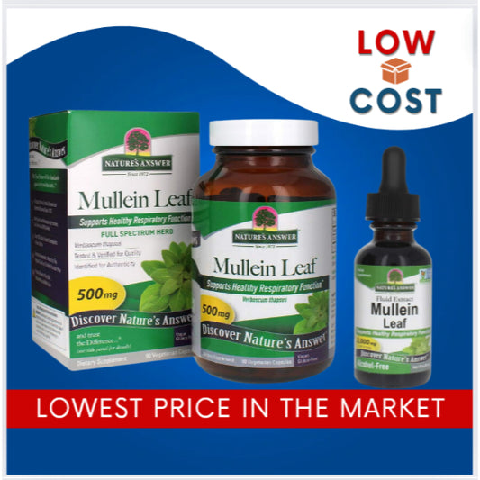 LowCostPh | Nature's Answer, Mullein Leaf, 500 mg, 90 Veg Cap | Fluid Extract, Alcohol-Free, 2,000mg
