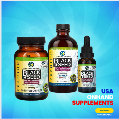 USAOnhand| Amazing Herbs, Black Seed, 100% Pure Cold-Pressed Black Cumin Seed Oil, 4 fl oz (120 ml)