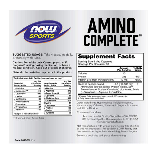 LowCostPH | Now foods, Sports, Amino Complete, 360 Veg Capsules, Pre & Post Workout Recovery