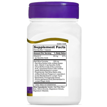LowCostPH| 21st Century, Resveratrol Red Wine Extract, 90 Capsules Antioxidant Protection| Anti-Agin