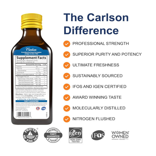 LowCost PH| Carlson - The Very Finest Fish Oil, 1600 mg Omega-3s, Norwegian Lemon for Heart Brain Su