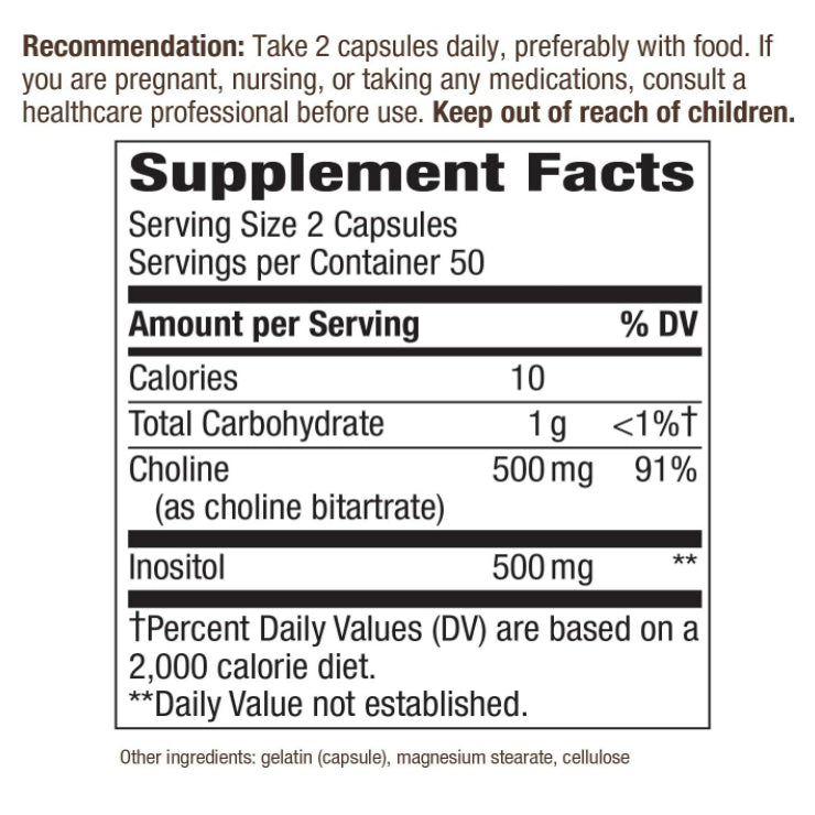 LowCostPh | Nature's Way, Choline & Inositol, 1,000 mg, 100 Capsules (500 mg per Capsule)