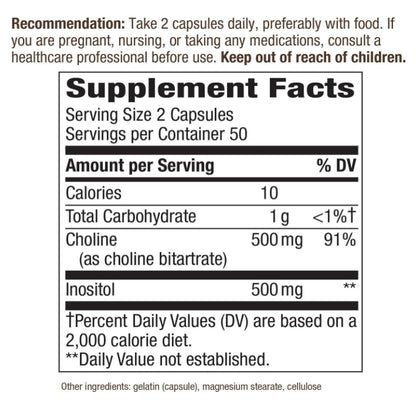 LowCostPh | Nature's Way, Choline & Inositol, 1,000 mg, 100 Capsules (500 mg per Capsule)