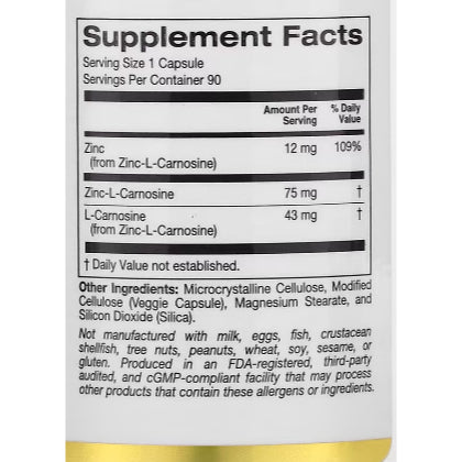 LowCostPh | California Gold Nutrition, Zinc-L-Carnosine Complex, 90 Veggie Caps