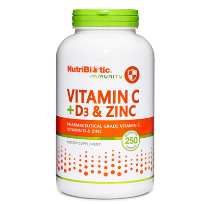 USAOnhand| NutriBiotic, Immunity, Vitamin C + D3 & Zinc, 100 & 250 capsules