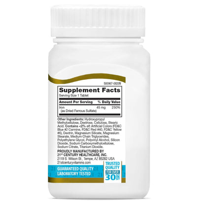 LowCostPh | 21st Century, Iron, 65 mg Tablets, High-Potency Iron, 27 mg, 110 Easy to Swallow,