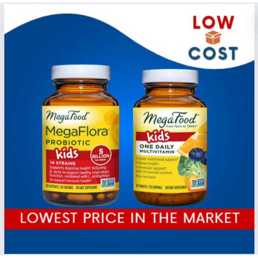 LowCostPh | MegaFood, Kids One Daily Multivitamin, 30 Tablets|Kid MegaFlora 5billion CFU| NaturesWay