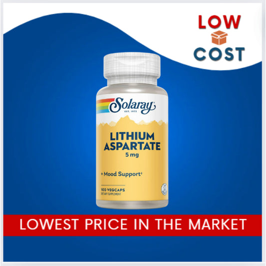 LowCostPH | Solaray, Lithium Aspartate, 5 mg, 100 Vegcaps Mood Support Lab Verified Supplements