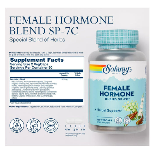 LowCostPH | Solaray, Female Hormone Blend SP-7C, 100 VegCaps, Herbal Support, Dietary Supplement