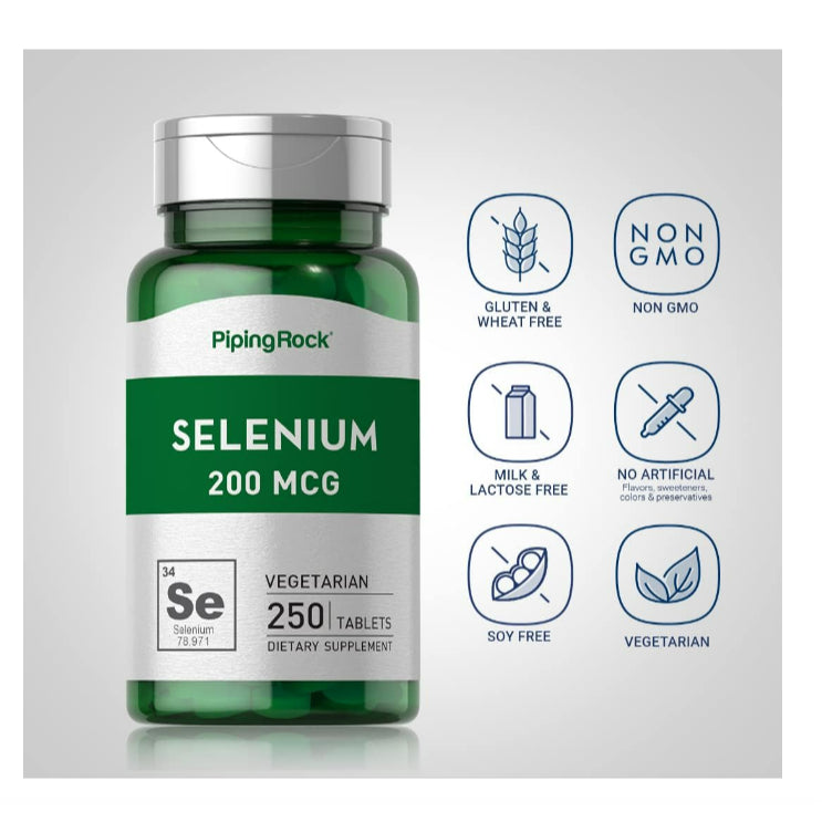 LowCost PH| Piping Rock Selenium 200mcg Supplement | 250 Tablets | Vegetarian, Non-GMO, Gluten Free
