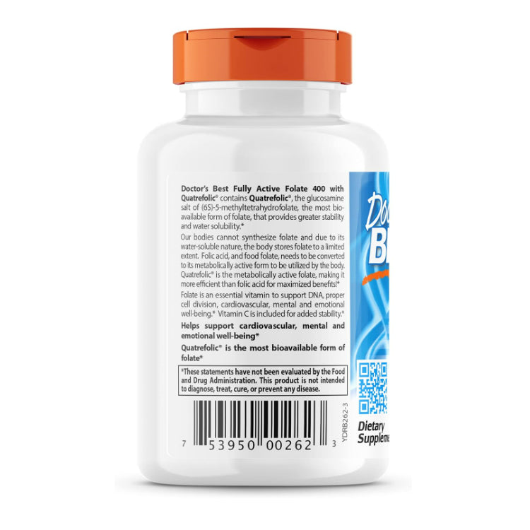 LowCostPH | Doctor's Best, Fully Active Folate 400 with Quatrefolic, 400 mcg, 90 Veggie Caps
