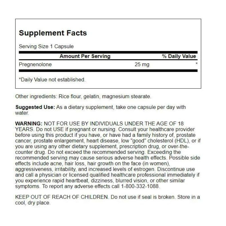 USAOnhand| Swanson, Pregnenolone, High Potency, 25 mg, 60 Capsules