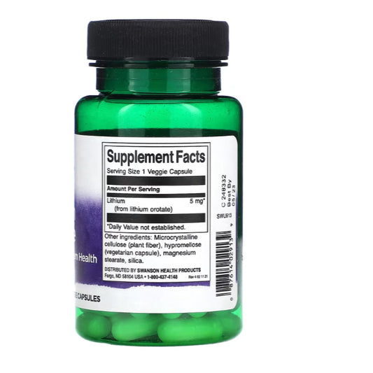 Swanson Ph | Swanson, Lithium Orotate, 5 mg, 60 Veggie Capsules. Brain and Nervous System Health