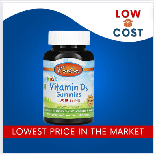 LowCostPh | Carlson, Kid's, Vitamin D3 Gummies, Natural Fruit, 25 mcg (1,000 IU), 60 VegetarianGummy