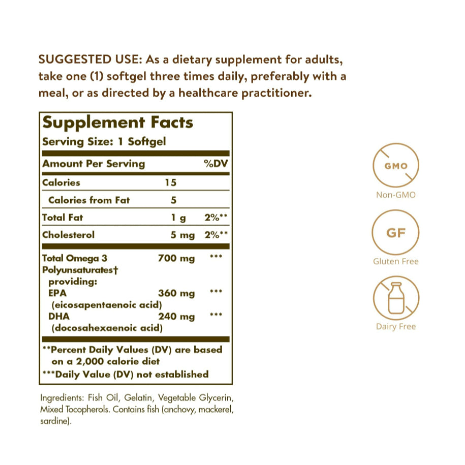LowCostPh | Solgar, Omega 3 Fish Oil Concentrate, | Omega-3, EPA & DHA, Double Strength, 700 mg,