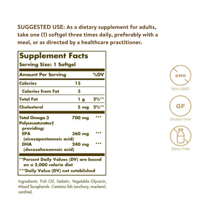 LowCostPh | Solgar, Omega 3 Fish Oil Concentrate, | Omega-3, EPA & DHA, Double Strength, 700 mg,