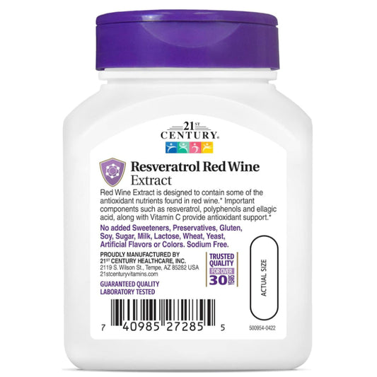 LowCostPH| 21st Century, Resveratrol Red Wine Extract, 90 Capsules Antioxidant Protection| Anti-Agin