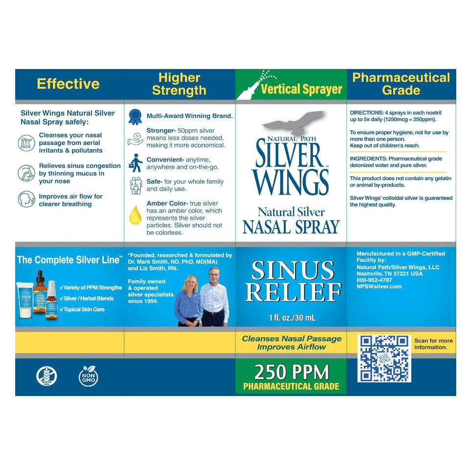 LowCostPH| Natural Path Silver Wings, Natural Silver Nasal Spray, Sinus Relief, 50 PPM, 1 fl oz (30m
