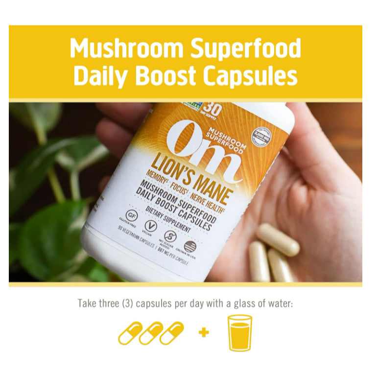 LowCost PH| Om Mushrooms, Lion's Mane Mushroom Superfood, 2,000 mg, 180 Vegetable Capsules (667 mg p