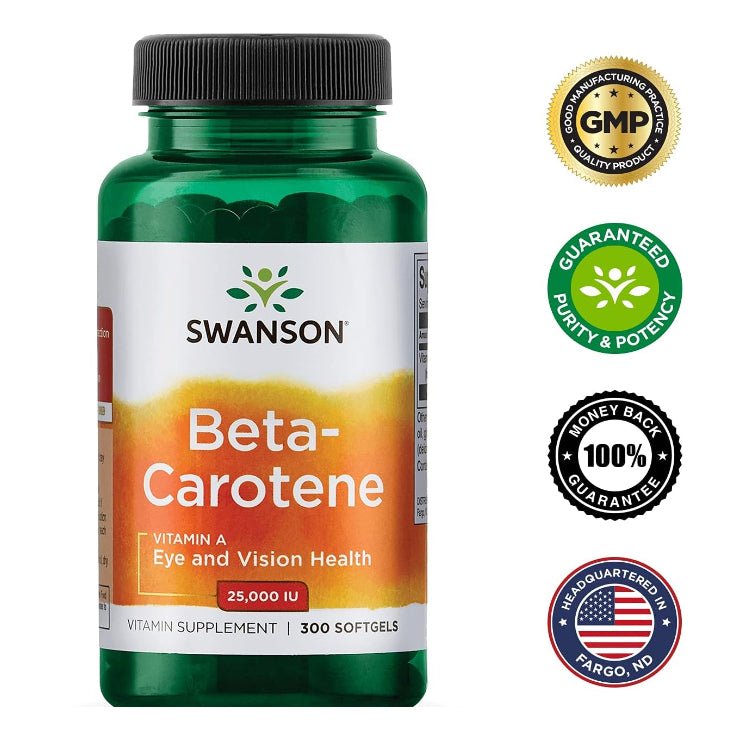 Swanson Ph | Swanson, Beta Carotene, 25,000 IU (7,500 mcg RAE), 300 Softgels Eye and Vision Health