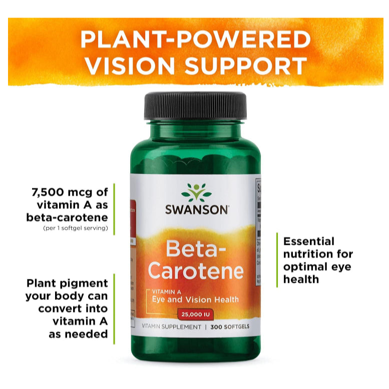 Swanson Ph | Swanson, Beta Carotene, 25,000 IU (7,500 mcg RAE), 300 Softgels Eye and Vision Health