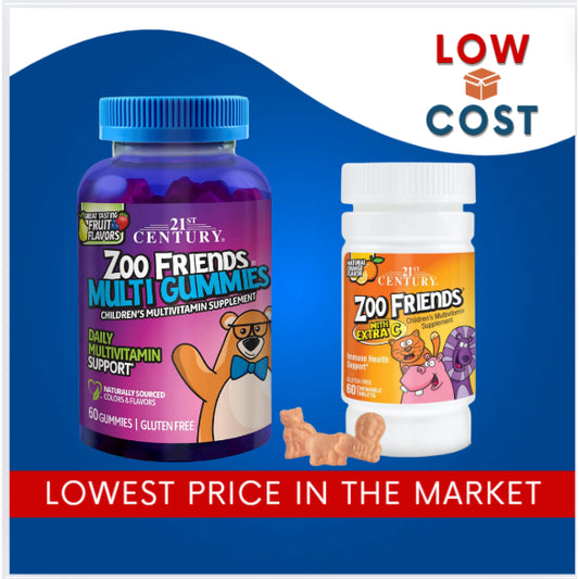 LowCostPh | 21st Century, Zoo Friends with Extra C, Orange, Multi Gummies Plus Extra C, 60 Gummies