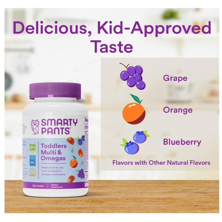 LowCostPh | SmartyPants, Toddler Formula, Multi and Omega 3s, Grape, Orange, and Blueberry, 90 ct