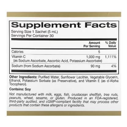 LowCost PH| California Gold Nutrition, Liposomal Liquid Vitamin C, Unflavored, 1,000 mg, 30 Sachets