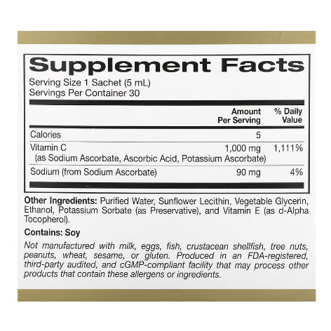 LowCost PH| California Gold Nutrition, Liposomal Liquid Vitamin C, Unflavored, 1,000 mg, 30 Sachets