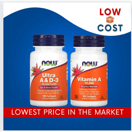 LowCostPH | Now, Vitamin A, Supports Eye Health  25,000 IU, 250 Softgels | 10,000 IU, 100 Softgels
