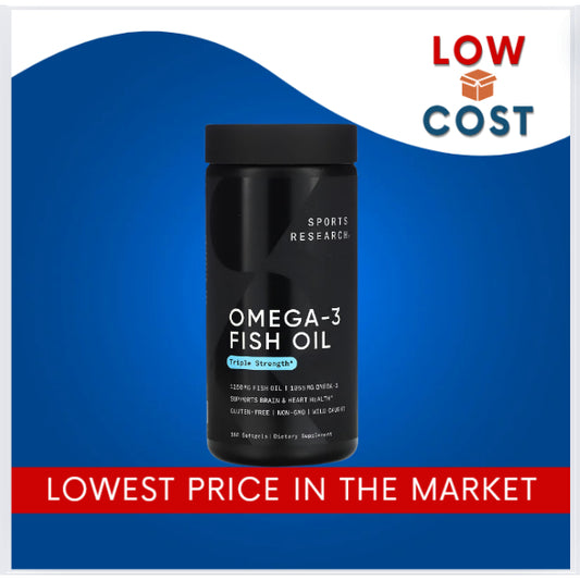 LowCost PH | Sports Research Triple Strength Omega 3 Fish Oil - Burpless Fish Oil Supplement 180 ct