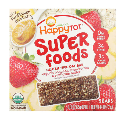 Low Cost PH | Happy Baby Organics, Happytot, Fiber & Protein Soft-Baked Oat Bar, Superfoods,