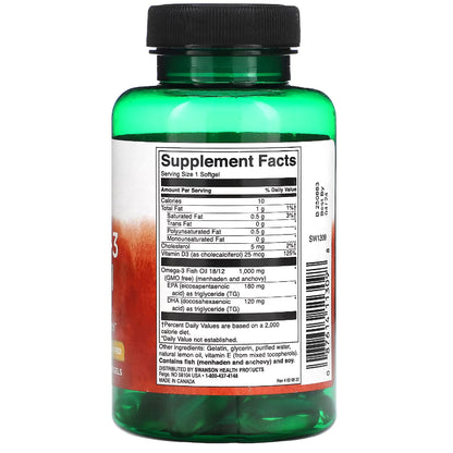 LowCostPH| Swanson, Omega-3 Fish Oil with Vitamin D, Lemon, 1,000 mg, 60 Softgels